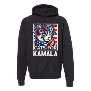 Cat Ladies For Kamala Funny Cat 2024 President Kamalaharris Gift Premium Hoodie