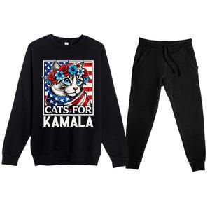 Cat Ladies For Kamala Funny Cat 2024 President Kamalaharris Gift Premium Crewneck Sweatsuit Set