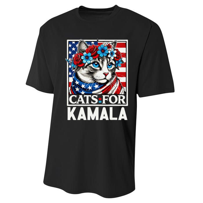 Cat Ladies For Kamala Funny Cat 2024 President Kamalaharris Gift Performance Sprint T-Shirt