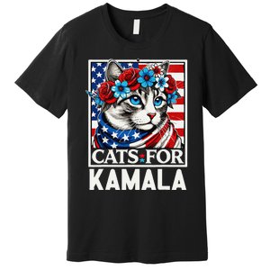 Cat Ladies For Kamala Funny Cat 2024 President Kamalaharris Gift Premium T-Shirt