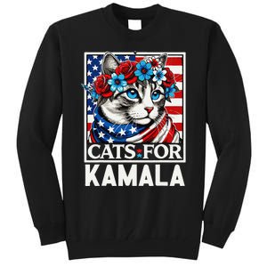 Cat Ladies For Kamala Funny Cat 2024 President Kamalaharris Gift Tall Sweatshirt