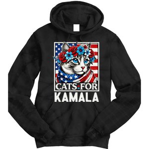 Cat Ladies For Kamala Funny Cat 2024 President Kamalaharris Gift Tie Dye Hoodie