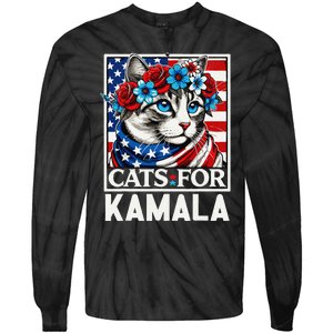 Cat Ladies For Kamala Funny Cat 2024 President Kamalaharris Gift Tie-Dye Long Sleeve Shirt