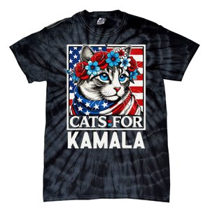 Cat Ladies For Kamala Funny Cat 2024 President Kamalaharris Gift Tie-Dye T-Shirt