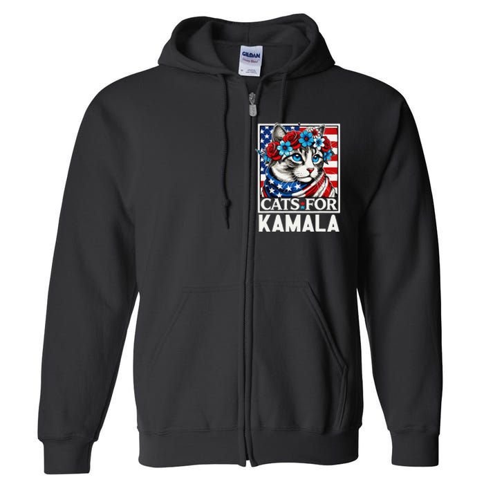 Cat Ladies For Kamala Funny Cat 2024 President Kamalaharris Gift Full Zip Hoodie