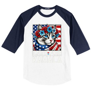 Cat Ladies For Kamala Funny Cat 2024 President Kamalaharris Gift Baseball Sleeve Shirt