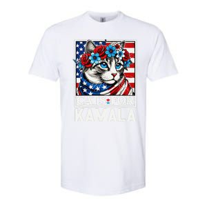 Cat Ladies For Kamala Funny Cat 2024 President Kamalaharris Gift Softstyle CVC T-Shirt