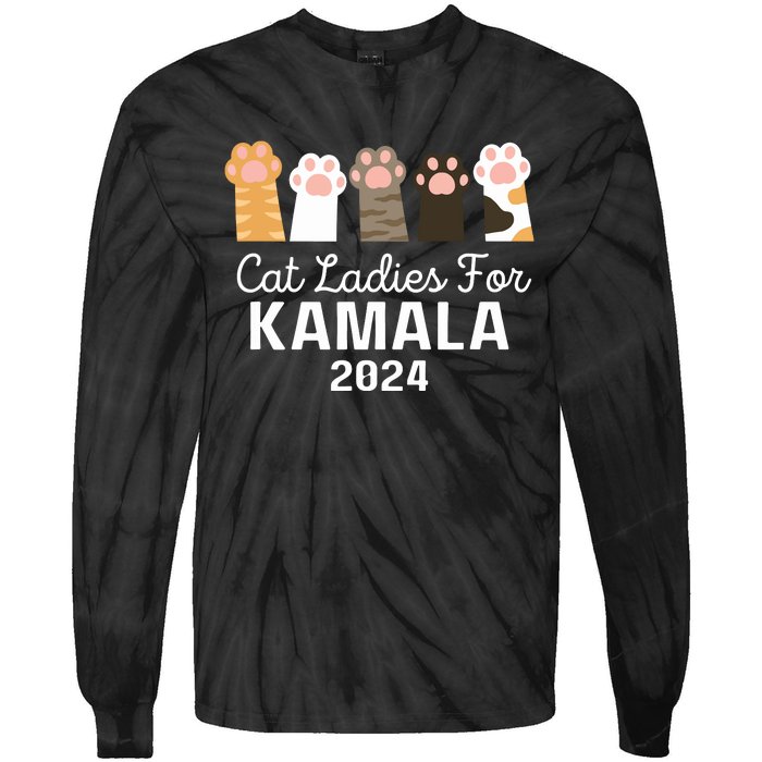 Cat Ladies For Kamala 2024 Tie-Dye Long Sleeve Shirt