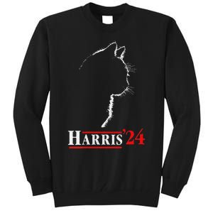 Cat Ladies For Kamala Funny Cat 2024 President Kamala Harris Tall Sweatshirt