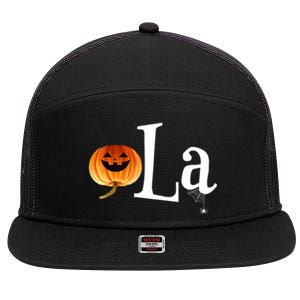 Comma La Funny Kamala Harris Halloween Pumpkin 7 Panel Mesh Trucker Snapback Hat