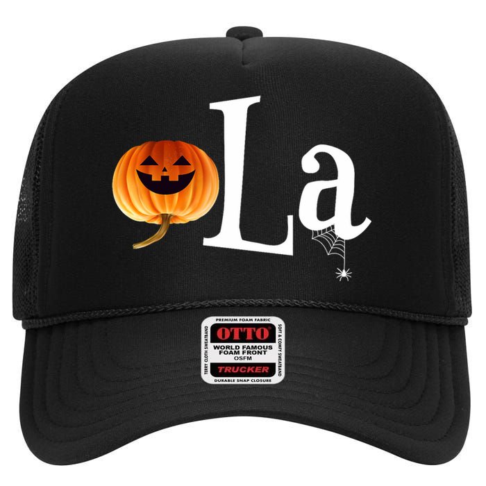 Comma La Funny Kamala Harris Halloween Pumpkin High Crown Mesh Back Trucker Hat