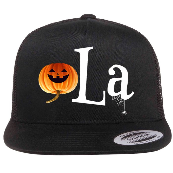 Comma La Funny Kamala Harris Halloween Pumpkin Flat Bill Trucker Hat