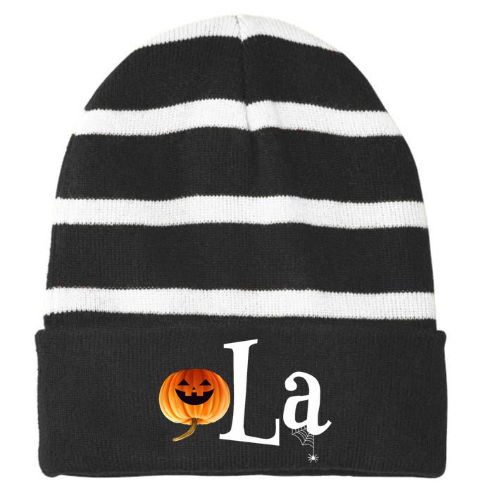 Comma La Funny Kamala Harris Halloween Pumpkin Striped Beanie with Solid Band