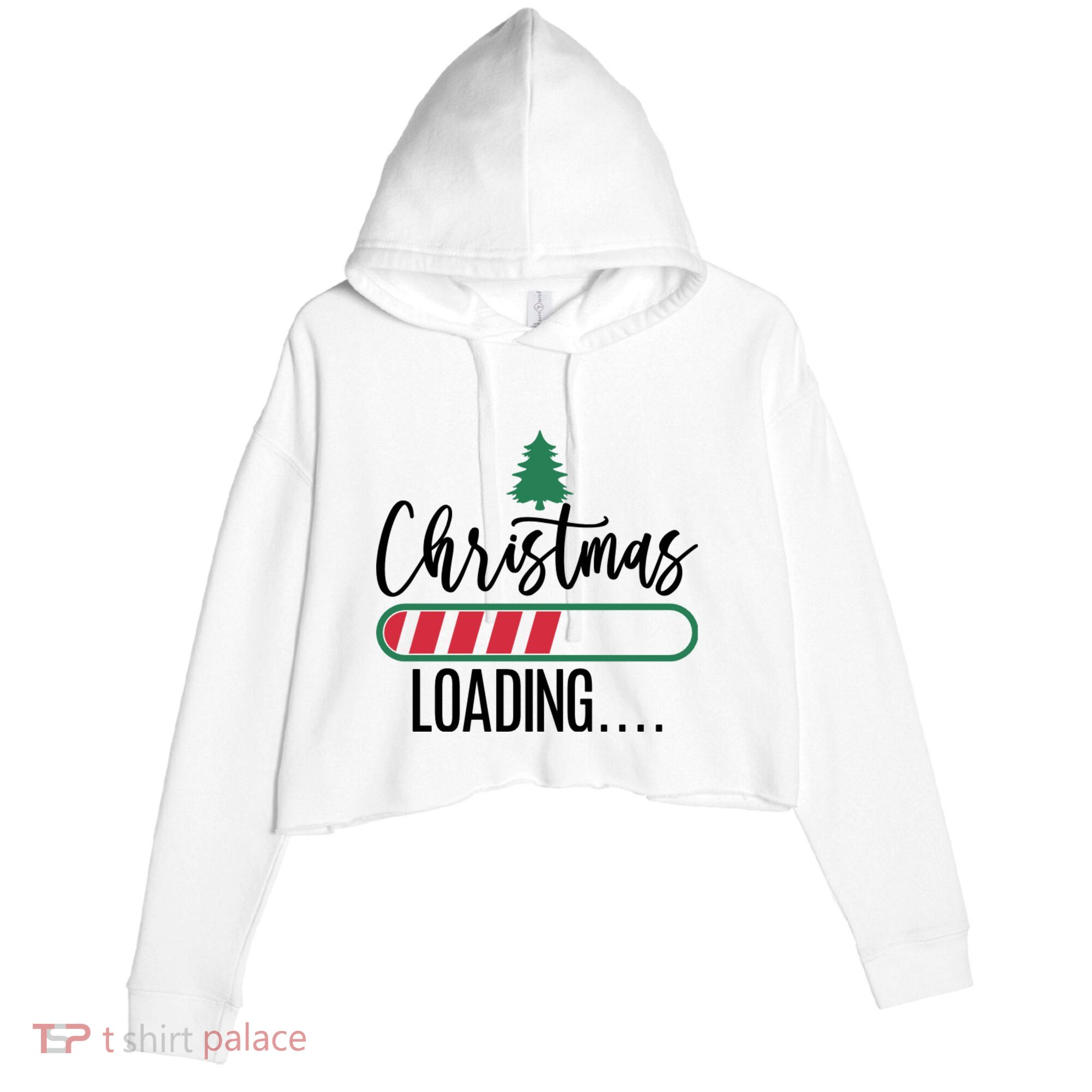 Christmas Loading Funny Crop Fleece Hoodie