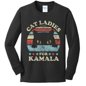 Cat Ladies For Kamala Harris President 2024 Funny Cat Lady Gift Kids Long Sleeve Shirt