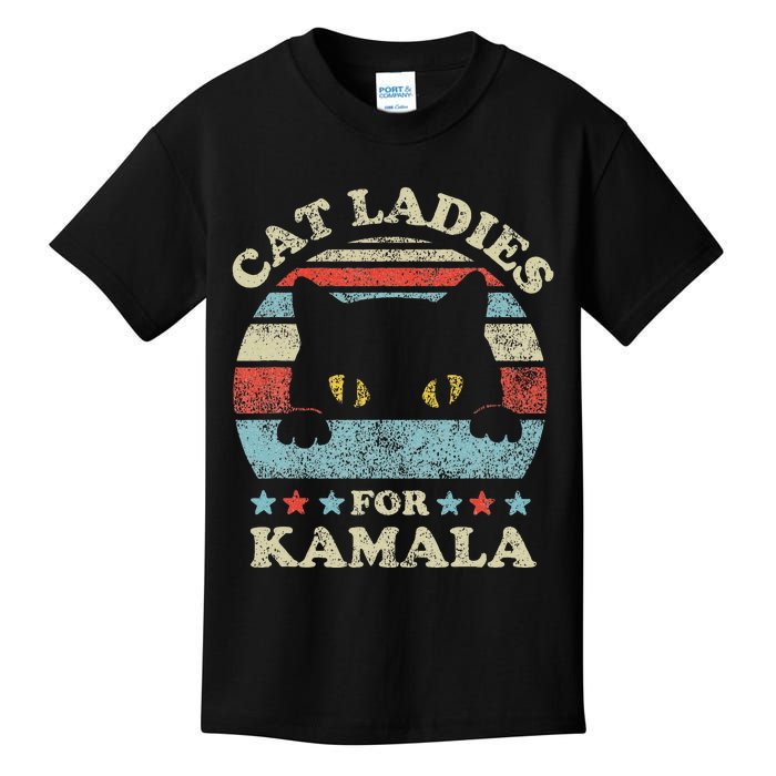 Cat Ladies For Kamala Harris President 2024 Funny Cat Lady Gift Kids T-Shirt