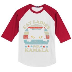 Cat Ladies For Kamala Harris President 2024 Funny Cat Lady Gift Kids Colorblock Raglan Jersey