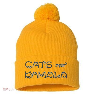 Cat Ladies For Kamala Cat Typography Alphabet Cute Simple Pom Pom 12in Knit Beanie