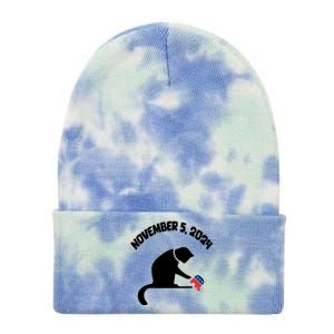 Cat Ladies For Kamala Harris Funny Cat With Pearls Tie Dye 12in Knit Beanie