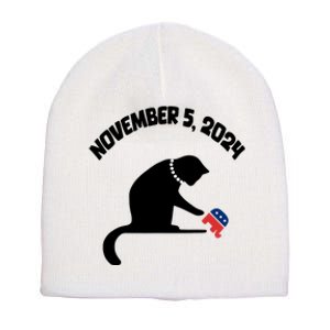 Cat Ladies For Kamala Harris Funny Cat With Pearls Short Acrylic Beanie