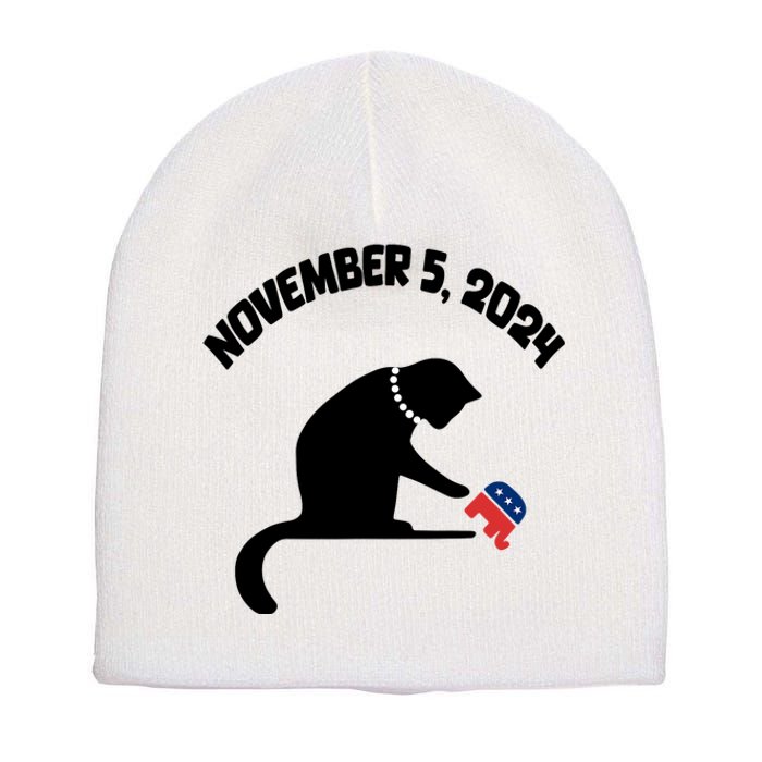 Cat Ladies For Kamala Harris Funny Cat With Pearls Short Acrylic Beanie