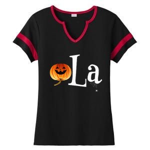 Comma La Funny Kamala Harris Halloween Pumpkin Ladies Halftime Notch Neck Tee