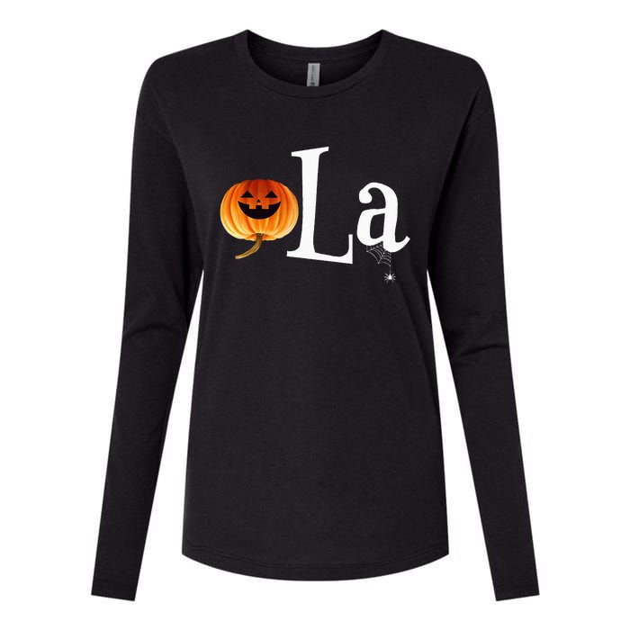 Comma La Funny Kamala Harris Halloween Pumpkin Womens Cotton Relaxed Long Sleeve T-Shirt