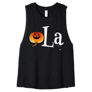 Comma La Funny Kamala Harris Halloween Pumpkin Women's Racerback Cropped Tank