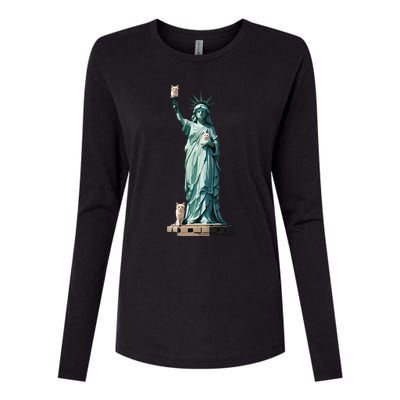 Cat Ladies For Kamala Statue Of Liberty With Cats Womens Cotton Relaxed Long Sleeve T-Shirt