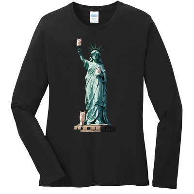 Cat Ladies For Kamala Statue Of Liberty With Cats Ladies Long Sleeve Shirt