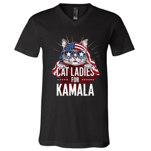 Cat Ladies For Kamala Patriot Design V-Neck T-Shirt