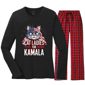 Cat Ladies For Kamala Patriot Design Women's Long Sleeve Flannel Pajama Set 