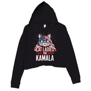 Cat Ladies For Kamala Patriot Design Crop Fleece Hoodie