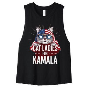 Cat Ladies For Kamala Patriot Design Women's Racerback Cropped Tank