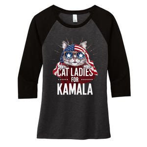 Cat Ladies For Kamala Patriot Design Women's Tri-Blend 3/4-Sleeve Raglan Shirt