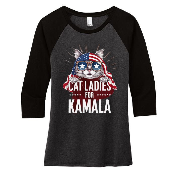 Cat Ladies For Kamala Patriot Design Women's Tri-Blend 3/4-Sleeve Raglan Shirt