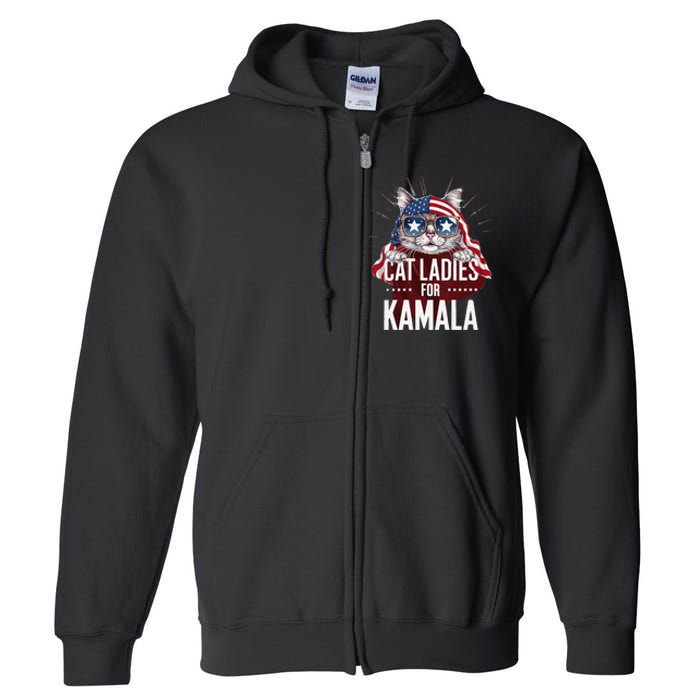 Cat Ladies For Kamala Patriot Design Full Zip Hoodie