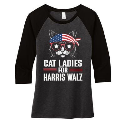 Cat Ladies For Harris Waltz Cat 2024 Women's Tri-Blend 3/4-Sleeve Raglan Shirt