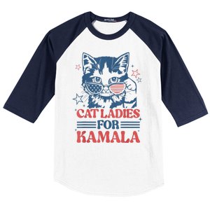 Cat Ladies For Kamala Funny Cat President Kamalaharris 2024 Baseball Sleeve Shirt