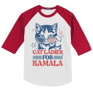 Cat Ladies For Kamala Funny Cat President Kamalaharris 2024 Kids Colorblock Raglan Jersey