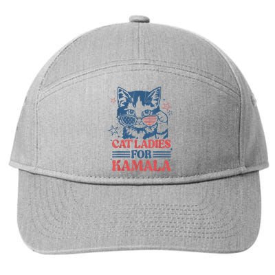 Cat Ladies For Kamala Funny Cat President Kamalaharris 2024 7-Panel Snapback Hat