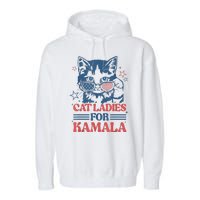 Cat Ladies For Kamala Funny Cat President Kamalaharris 2024 Garment-Dyed Fleece Hoodie