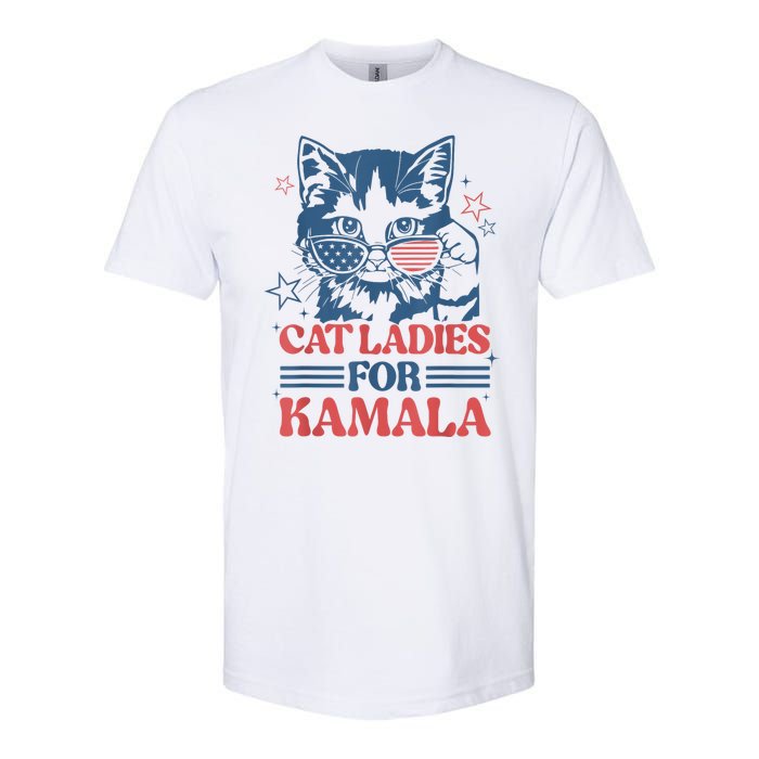 Cat Ladies For Kamala Funny Cat President Kamalaharris 2024 Softstyle CVC T-Shirt