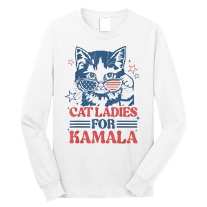 Cat Ladies For Kamala Funny Cat President Kamalaharris 2024 Long Sleeve Shirt