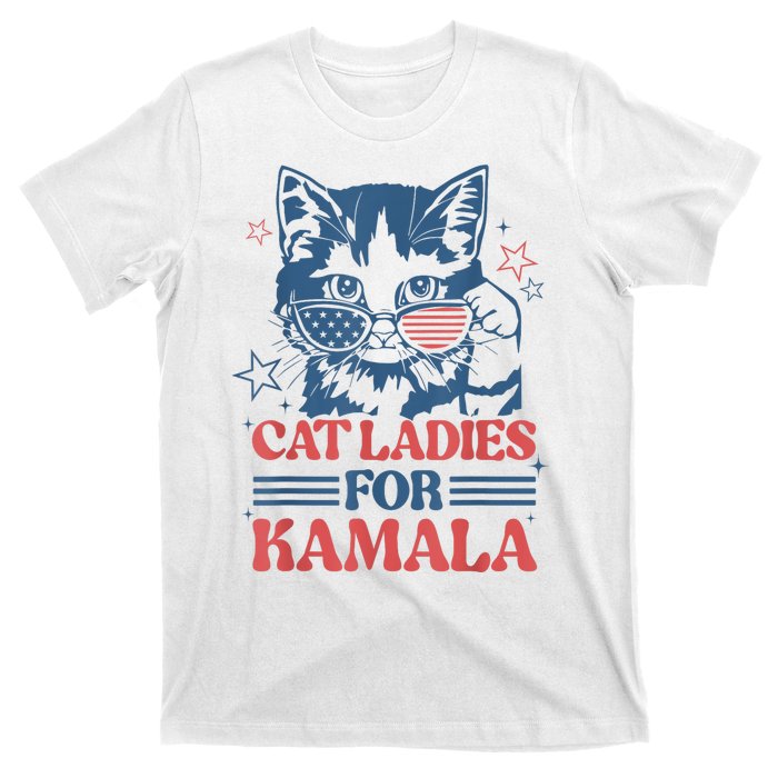 Cat Ladies For Kamala Funny Cat President Kamalaharris 2024 T-Shirt