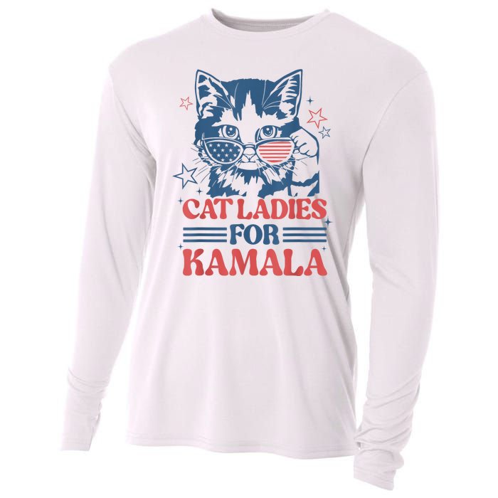 Cat Ladies For Kamala Funny Cat President Kamalaharris 2024 Cooling Performance Long Sleeve Crew