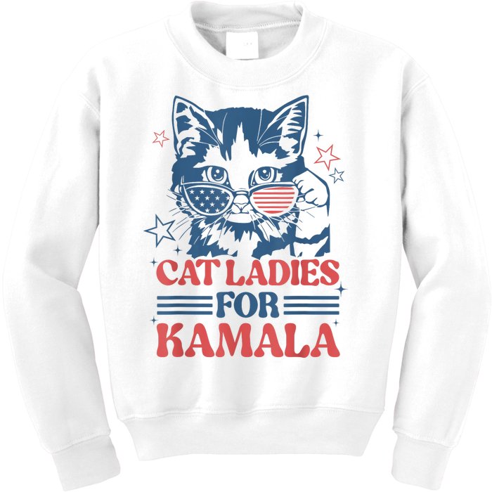 Cat Ladies For Kamala Funny Cat President Kamalaharris 2024 Kids Sweatshirt