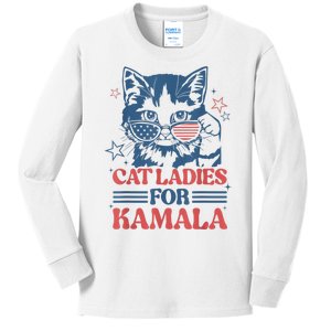 Cat Ladies For Kamala Funny Cat President Kamalaharris 2024 Kids Long Sleeve Shirt