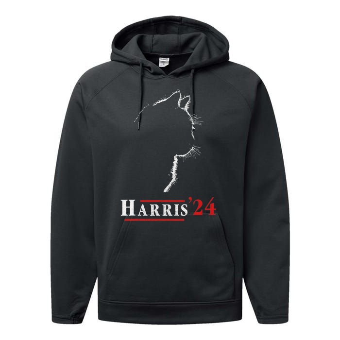 Cat Ladies For Kamala Funny Cat 2024 President Kamalaharris Performance Fleece Hoodie