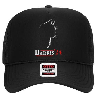 Cat Ladies For Kamala Funny Cat 2024 President Kamalaharris High Crown Mesh Back Trucker Hat